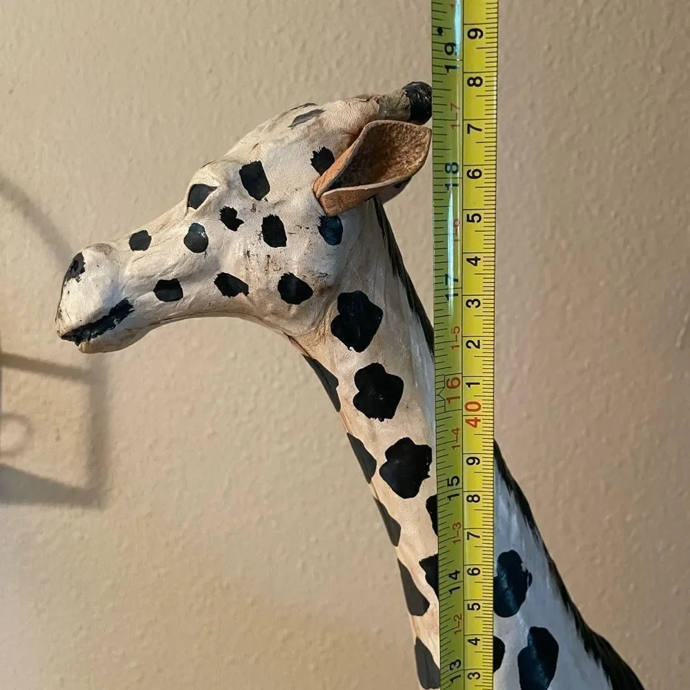 Giraffe Leather Wrapped Old 19 inches Tall Decorative Giraffe